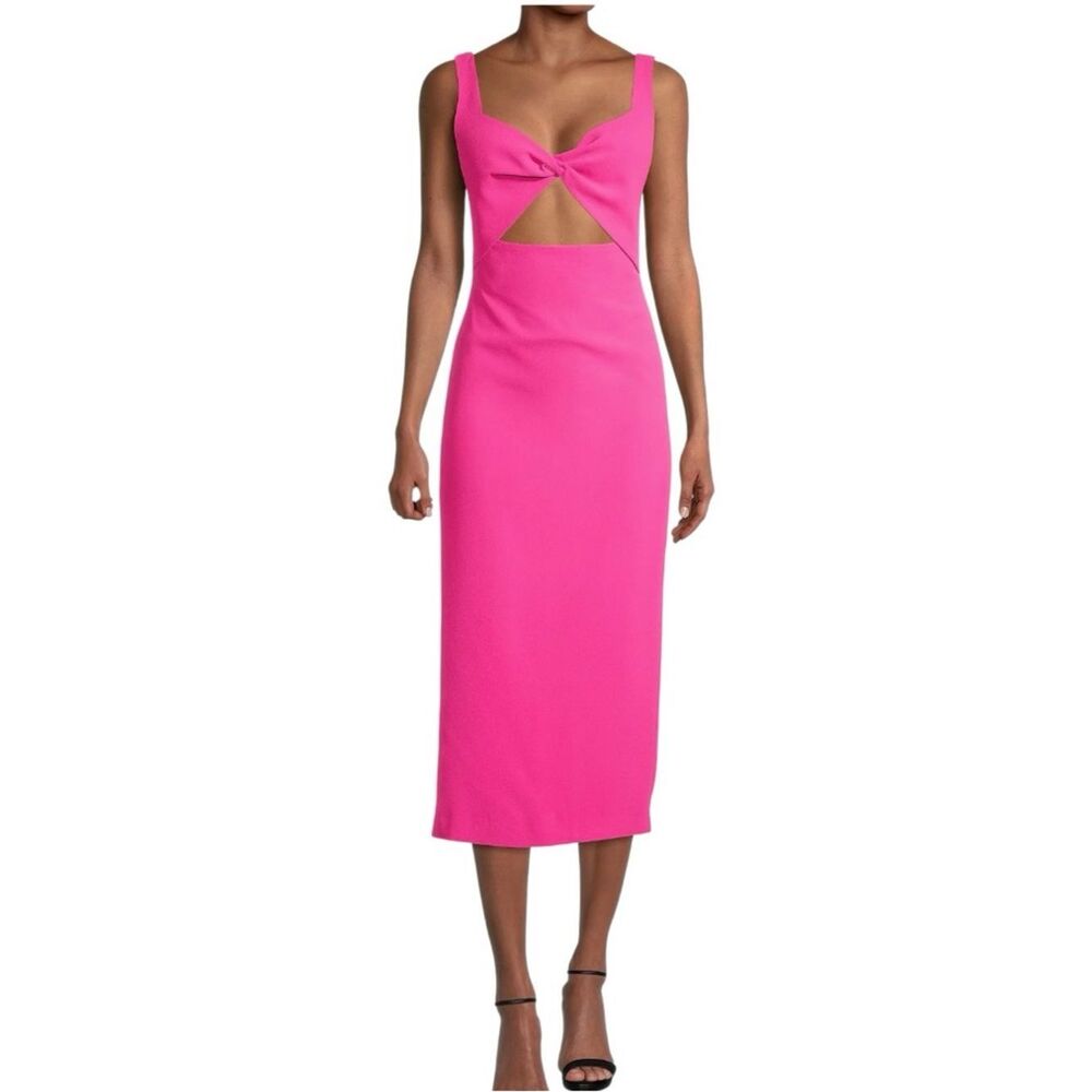 NWT Bardot Maja Pop Pink Knot Front Cutout Dopamine  Cocktail Midi Dress Sz 4